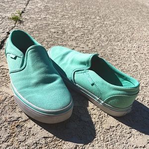 VANS MINT GREEN SLIP ON SHOES